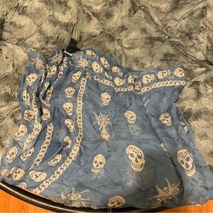 Alexander McQueen Beige and Blue Skull Pattern Scarf